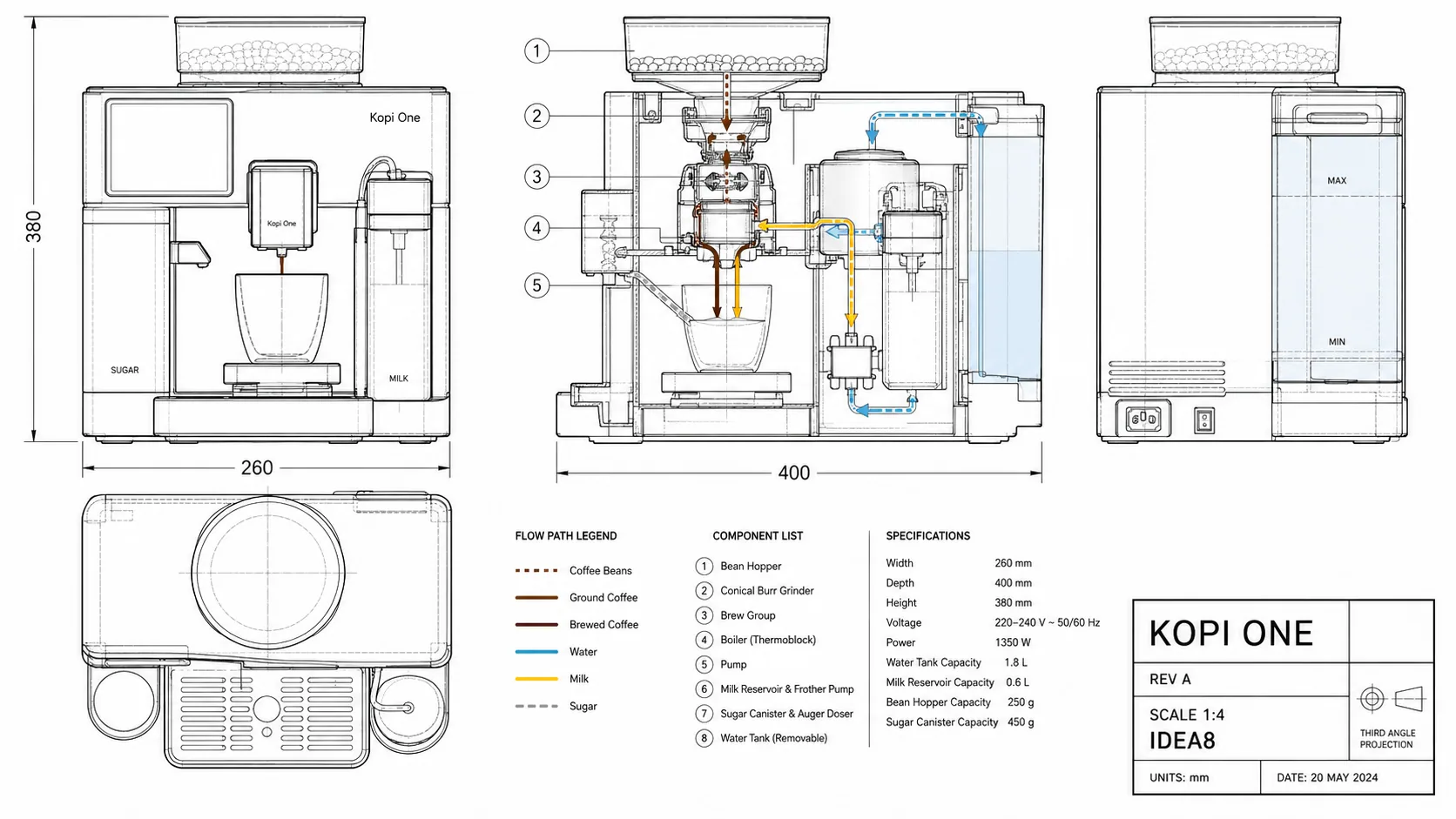 Engineering drawing of Kopi One mechanical architecture.