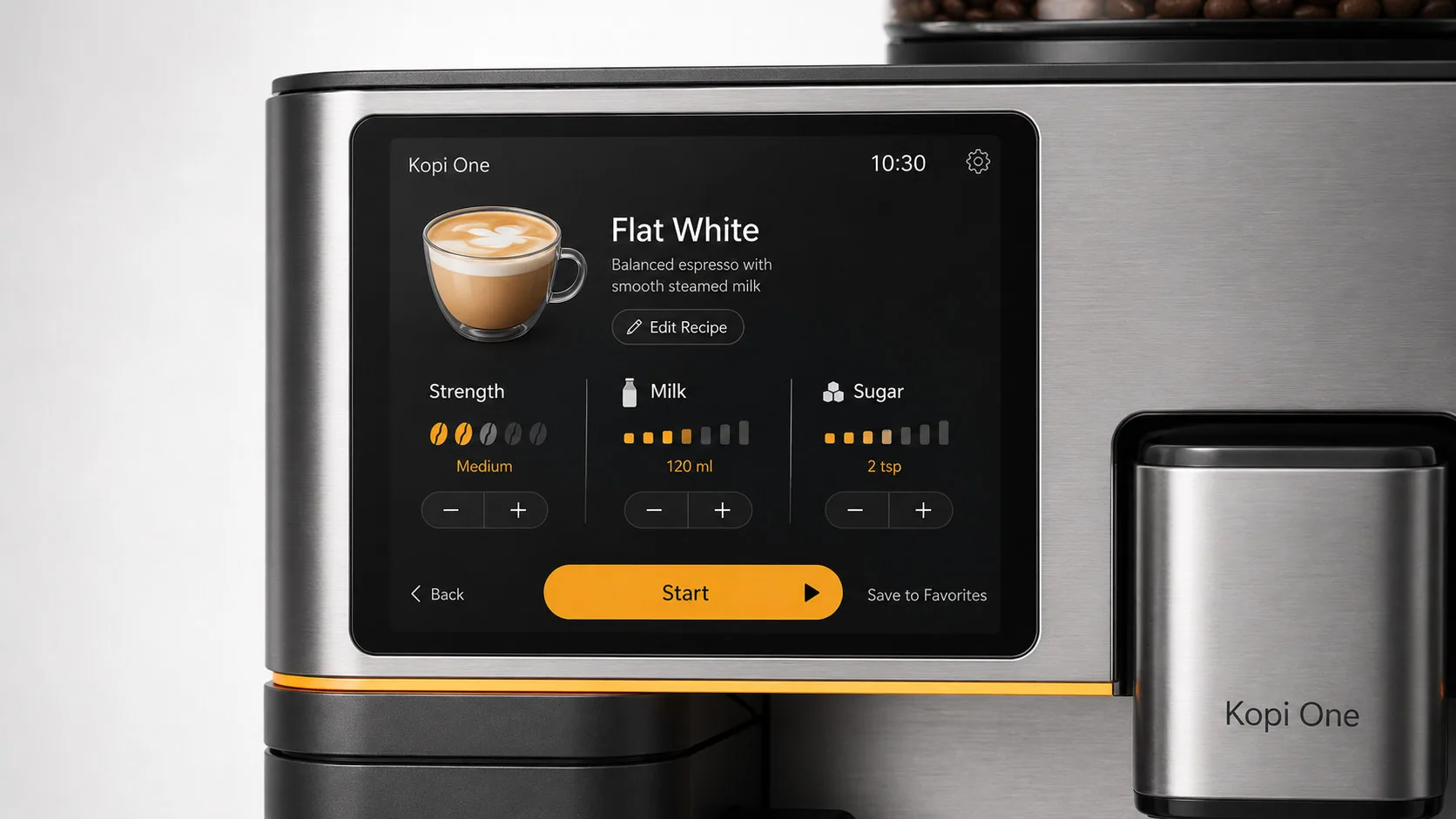 Kopi One touchscreen recipe interface.