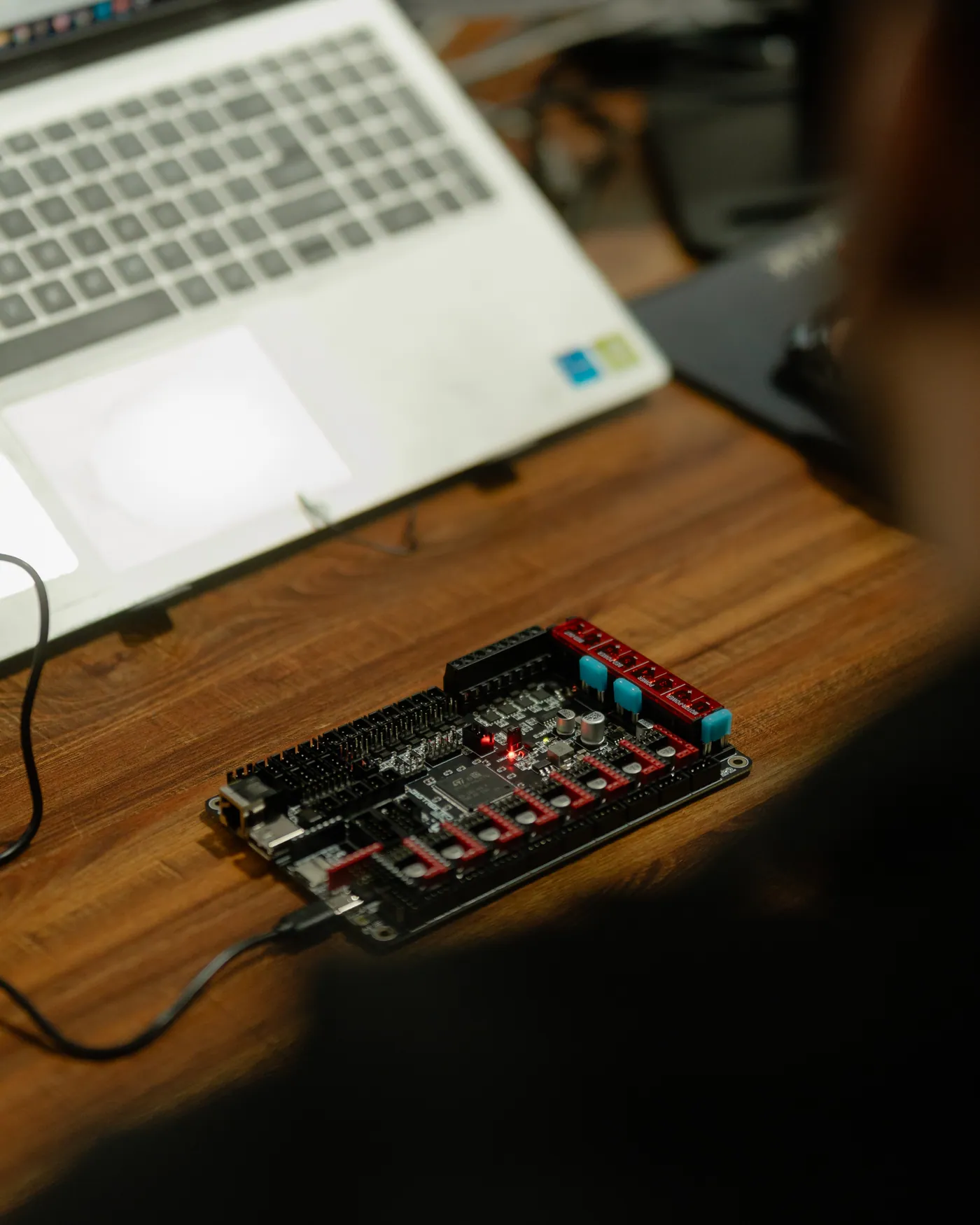 Embedded controller board on a bench